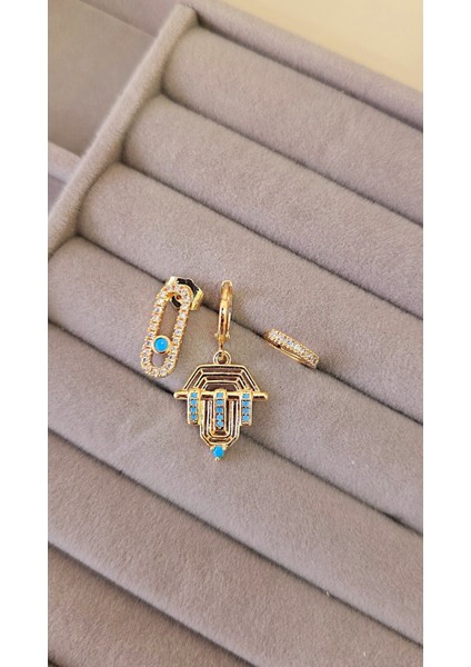 Mavi Taşlı Üçlü Şövalye Çelik Küpe fiyatları