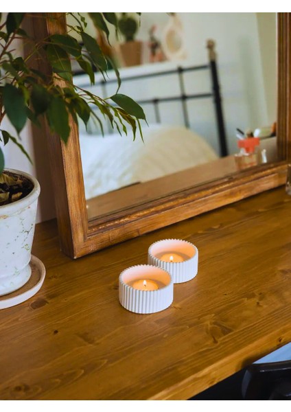 Çizgili Beton Tealight Mumluk 2’li Set – Modern El Yapımı Dekoratif Mumluk indirimleri