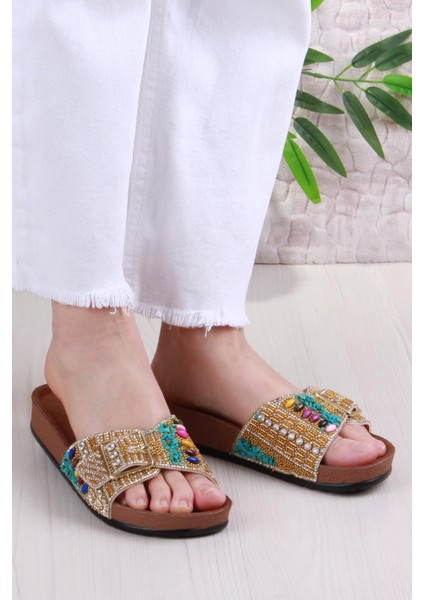 Pienn 20050 Anatomik Rahat Taşlı Boncuklu Tek Tokalı Kadın Terlik fiyatları