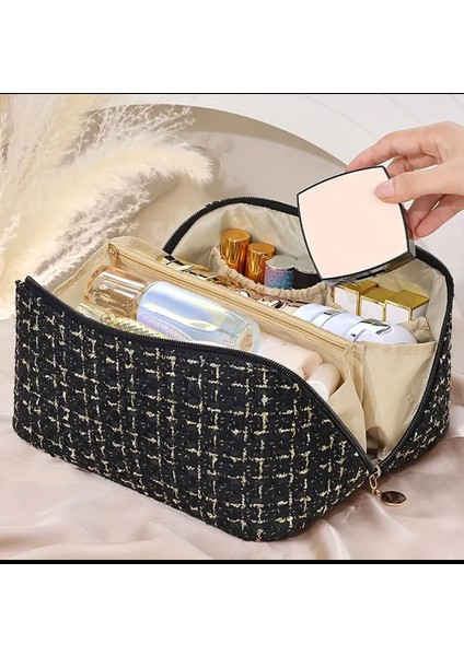 Tüvit Kumaş Geniş Hacimli Makyaj Çantası / Organizer