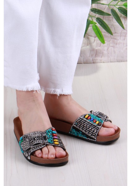Pienn 20050 Anatomik Rahat Taşlı Boncuklu Tek Tokalı Kadın Terlik fiyatları