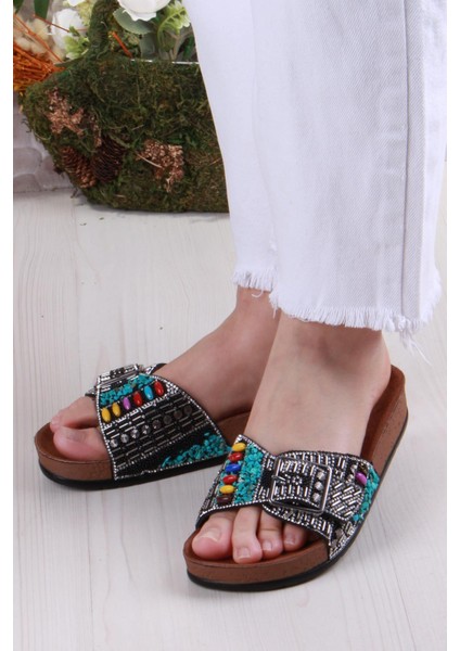 Pienn 20050 Anatomik Rahat Taşlı Boncuklu Tek Tokalı Kadın Terlik modelleri