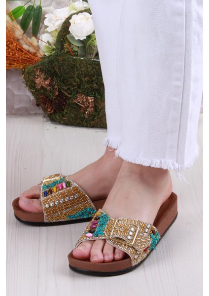 Pienn 20050 Anatomik Rahat Taşlı Boncuklu Tek Tokalı Kadın Terlik modelleri