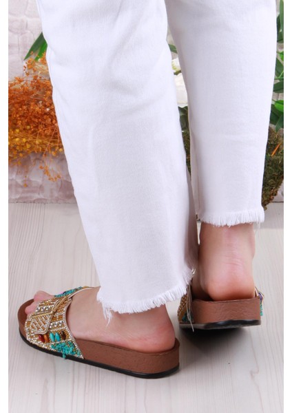 Pienn 20050 Anatomik Rahat Taşlı Boncuklu Tek Tokalı Kadın Terlik fırsatları