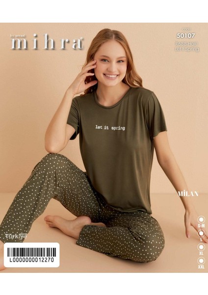 Kadın Bisiklet Yaka Milan Likralı Kısa Kol Pijama Takımı 50107H - 1 Adet