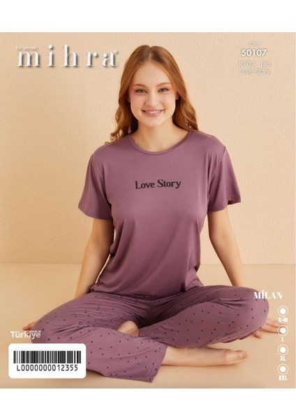 Kadın Bisiklet Yaka Milan Likralı Kısa Kol Pijama Takımı 50107L - 1 Adet fiyatları