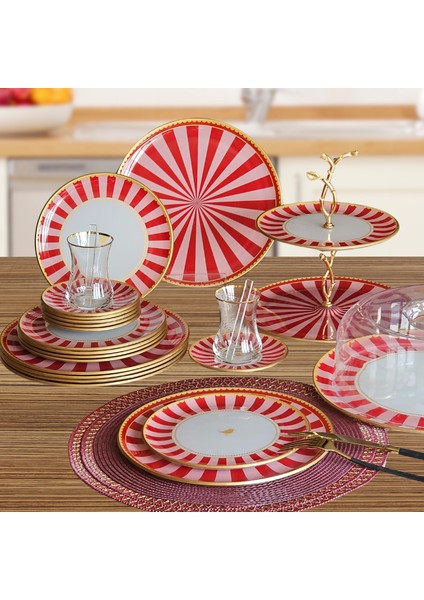 34 Parça Pink Bird Altın Yaldızlı 6 Kişilik Pasta Çay Servis Ikram Takımı