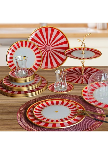 34 Parça Pink Bird Altın Yaldızlı 6 Kişilik Pasta Çay Servis Ikram Takımı modelleri