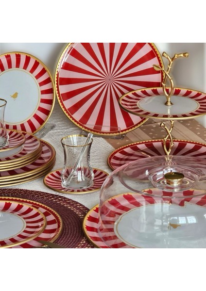 34 Parça Pink Bird Altın Yaldızlı 6 Kişilik Pasta Çay Servis Ikram Takımı fırsatları