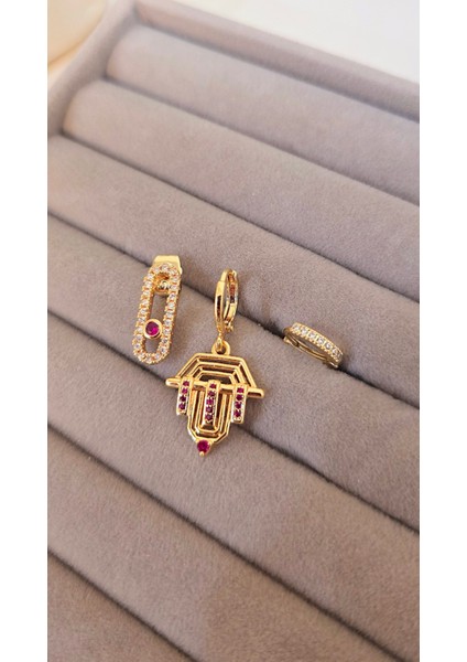 Pembe Taşlı Üçlü Şövalye Çelik Küpe fiyatları