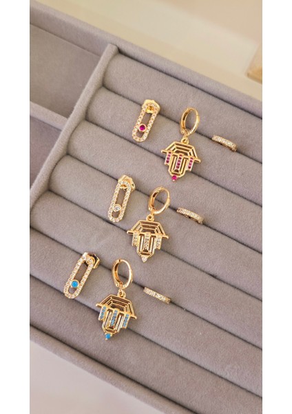 Pembe Taşlı Üçlü Şövalye Çelik Küpe modelleri