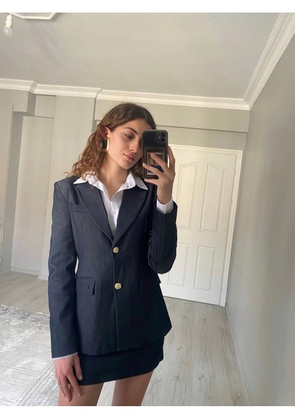 Gold Düğmeli Blazer Ceket Etek Denim Takım fiyatları