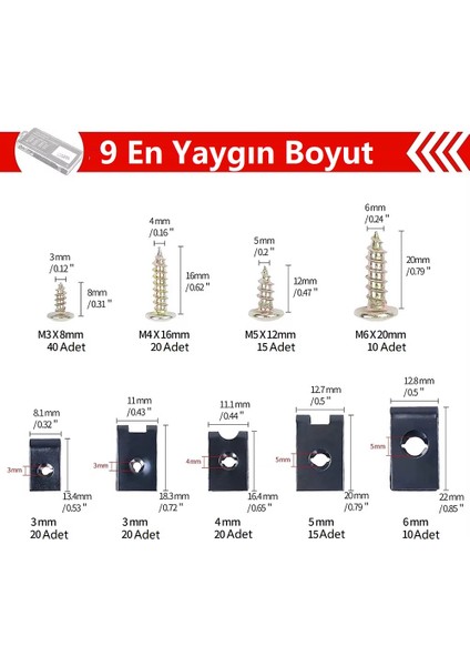 170 Adet Otomobil Vidalı Klips Seti Kutulu