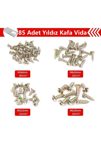 170 Adet Otomobil Vidalı Klips Seti Kutulu
