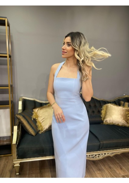 Boyun Askılı Sırtı Açık Midi Boy Elbise modelleri