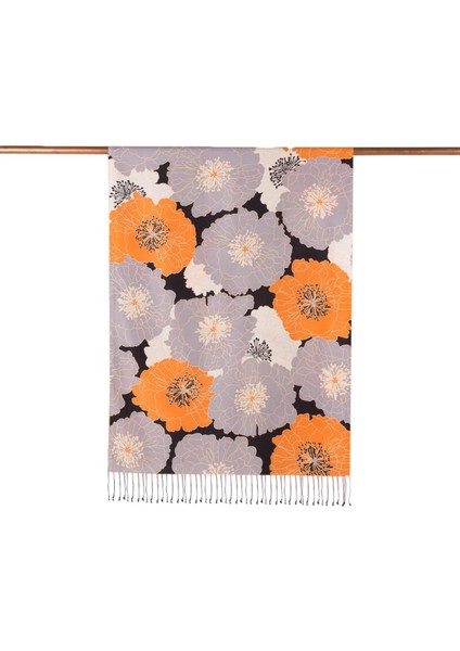 Ortanca Sepeti Desenli Ipek Şal 05197 Turuncu