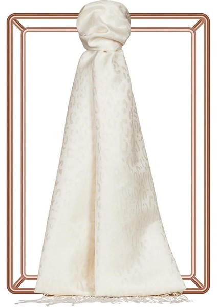 Ipekevi Leopar Jakar Desenli Ipek Şal 05784 Inci Beyazı