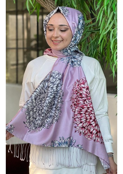 Yıldız Çiçeği Desenli Ipek Şal 08028 Leylak