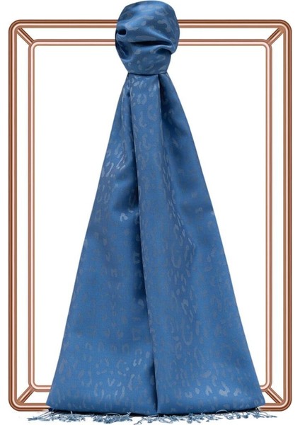 Ipekevi Leopar Jakar Desenli Ipek Şal 05784 Indigo
