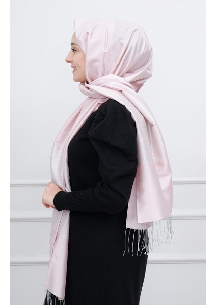 Simli Blok Ipek Şal 04088 Ortanca Pembesi