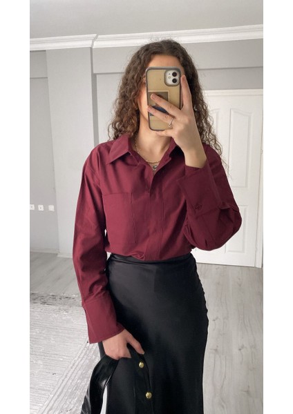 Premium Bordo Oversize Gömlek