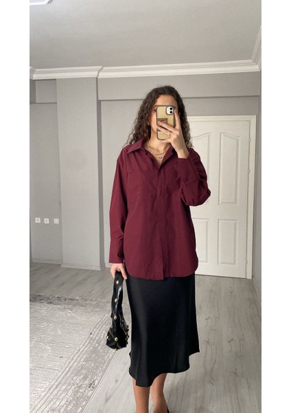 Premium Bordo Oversize Gömlek modelleri
