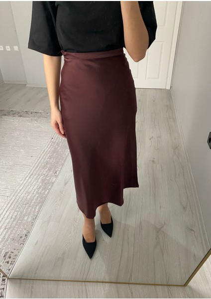 Yüksek Bel Midi Boy Saten Etek modelleri