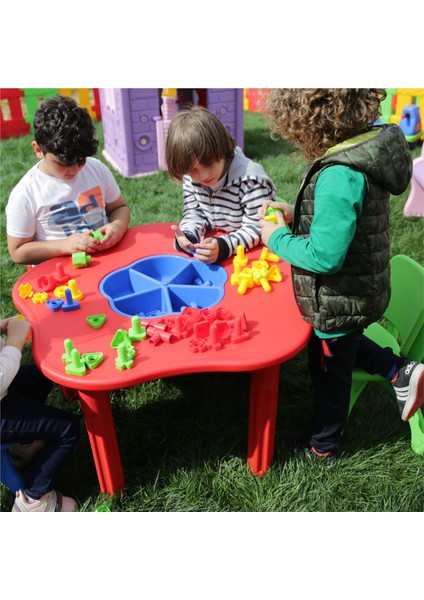 Hazneli Papatya Tasarımlı Çocuk Aktivite Masası - Plastik Ayaklı, Anaokulu ve Kreş Için Dayanıklı