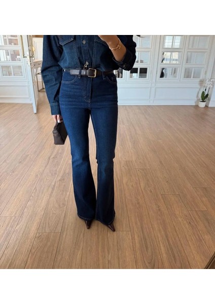 Vyüksek Bel Yıkamalı Ispanyol Paça Jean