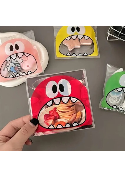 20 Adet Canavar Desenli Bantlı Şeffaf Poşet Hediyelik Kendinden Yapışkanlı Jelatin 10X15CM