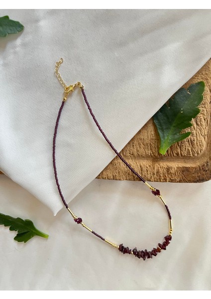 El Yapımı Doğal Garnet (Lal) Taşlı Kolye – Çelik Zincirli, Tutku ve Enerji Taşı