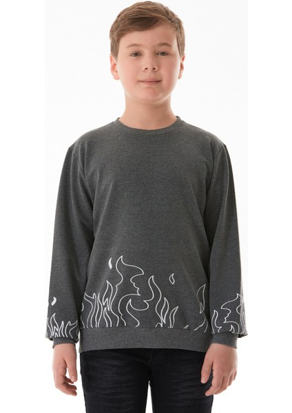 Baskılı Bisiklet Yaka Erkek Çocuk Sweatshirt