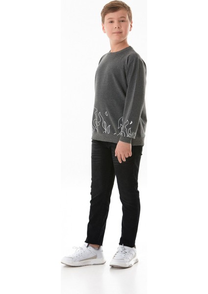Baskılı Bisiklet Yaka Erkek Çocuk Sweatshirt