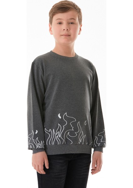 Baskılı Bisiklet Yaka Erkek Çocuk Sweatshirt