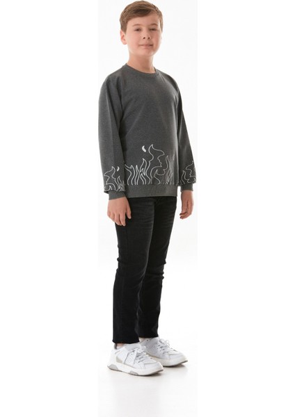 Baskılı Bisiklet Yaka Erkek Çocuk Sweatshirt
