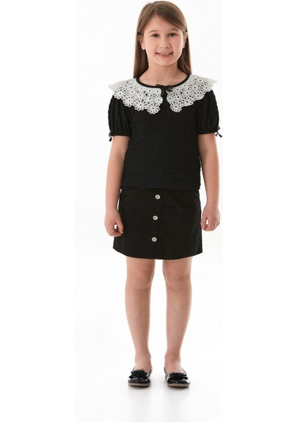 Fiyonk ve Dantel Detaylı Bebe Yaka Kız Çocuk Bluz fiyatları