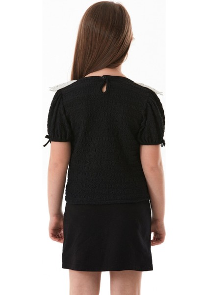 Fiyonk ve Dantel Detaylı Bebe Yaka Kız Çocuk Bluz modelleri