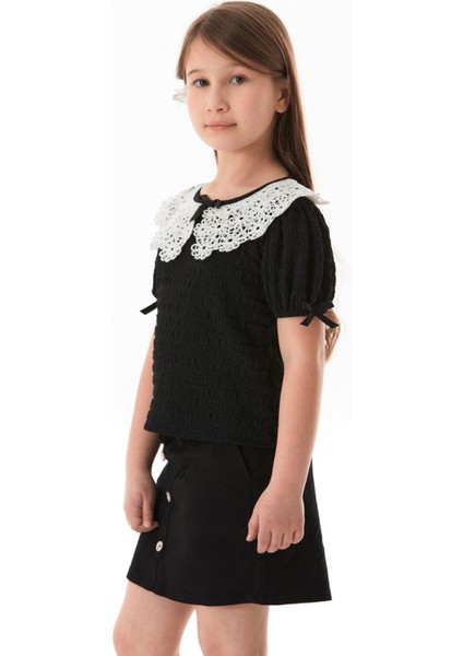 Fiyonk ve Dantel Detaylı Bebe Yaka Kız Çocuk Bluz fırsatları