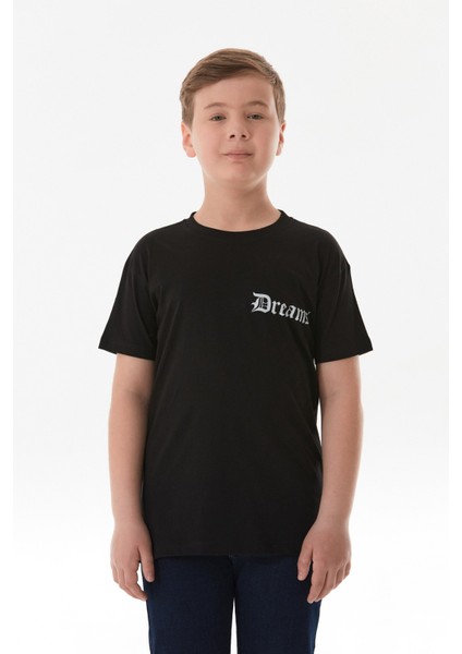 Dreams Yazı Baskılı Bisiklet Yaka Erkek Çocuk Tişört