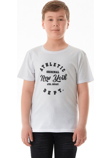 %100 Pamuk Athletic Yazı Baskılı Erkek Çocuk Tişört
