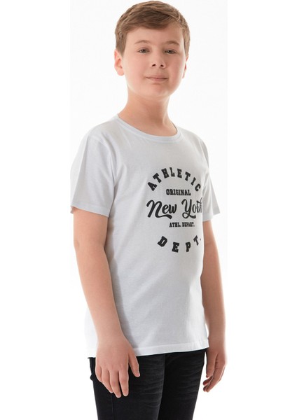 %100 Pamuk Athletic Yazı Baskılı Erkek Çocuk Tişört modelleri