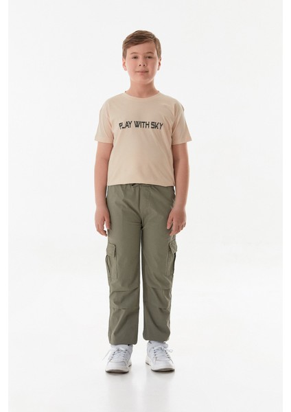 %100 Pamuk Beli Lastikli Paraşüt Kumaş Erkek Çocuk Jogger Pantolon
