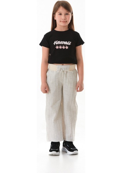 Beli Lastikli Krep Kumaş Cepli Kız Çocuk Pantolon