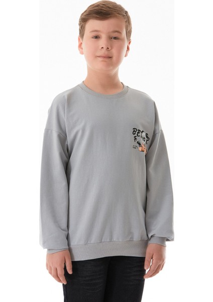 Önü ve Arkası Baskılı Bisiklet Yaka Erkek Çocuk Sweatshirt modelleri