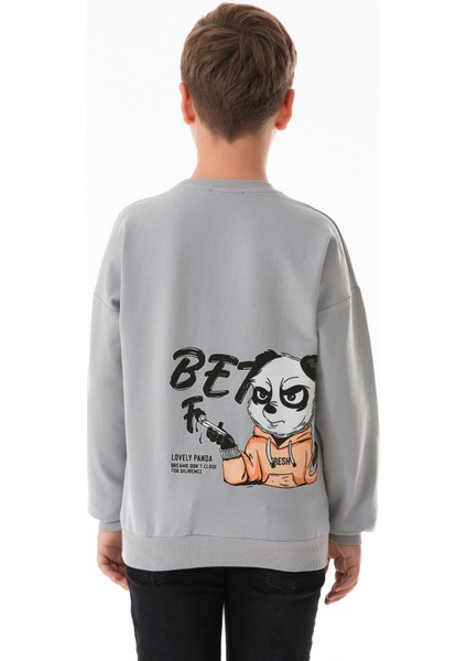 Önü ve Arkası Baskılı Bisiklet Yaka Erkek Çocuk Sweatshirt fırsatları