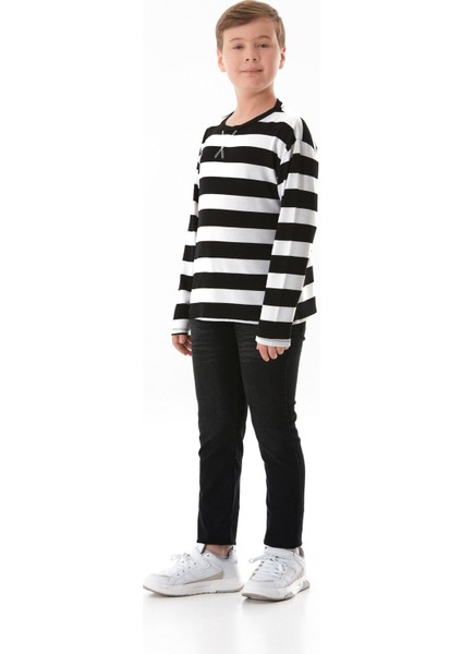 Şeritli Bisiklet Yaka Erkek Çocuk Sweatshirt