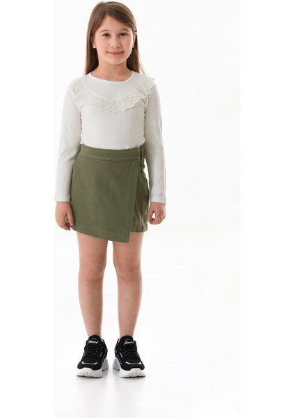 %100 Pamuk Beli Lastikli Fermuarlı Kız Çocuk Şort Etek