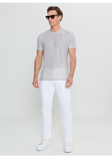 Bisiklet Yaka Çizgili Beyaz - Lacivert Erkek T-Shirt ACE091252395_BZL fiyatları