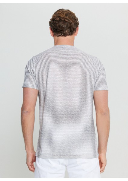 Bisiklet Yaka Çizgili Beyaz - Lacivert Erkek T-Shirt ACE091252395_BZL indirimleri
