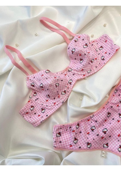 Pembe Hello Kıtty Pamuklu Sütyen Takımı